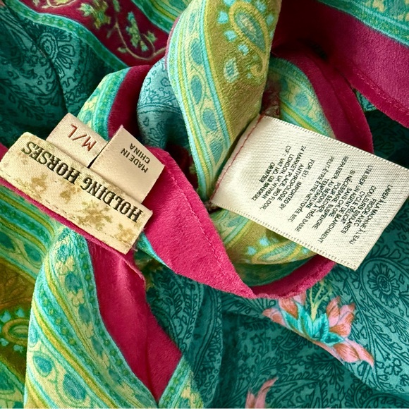 Anthropologie Holding Horses Floral Paisley Handkerchief Slip Sundress Silk M L - Picture 10 of 10